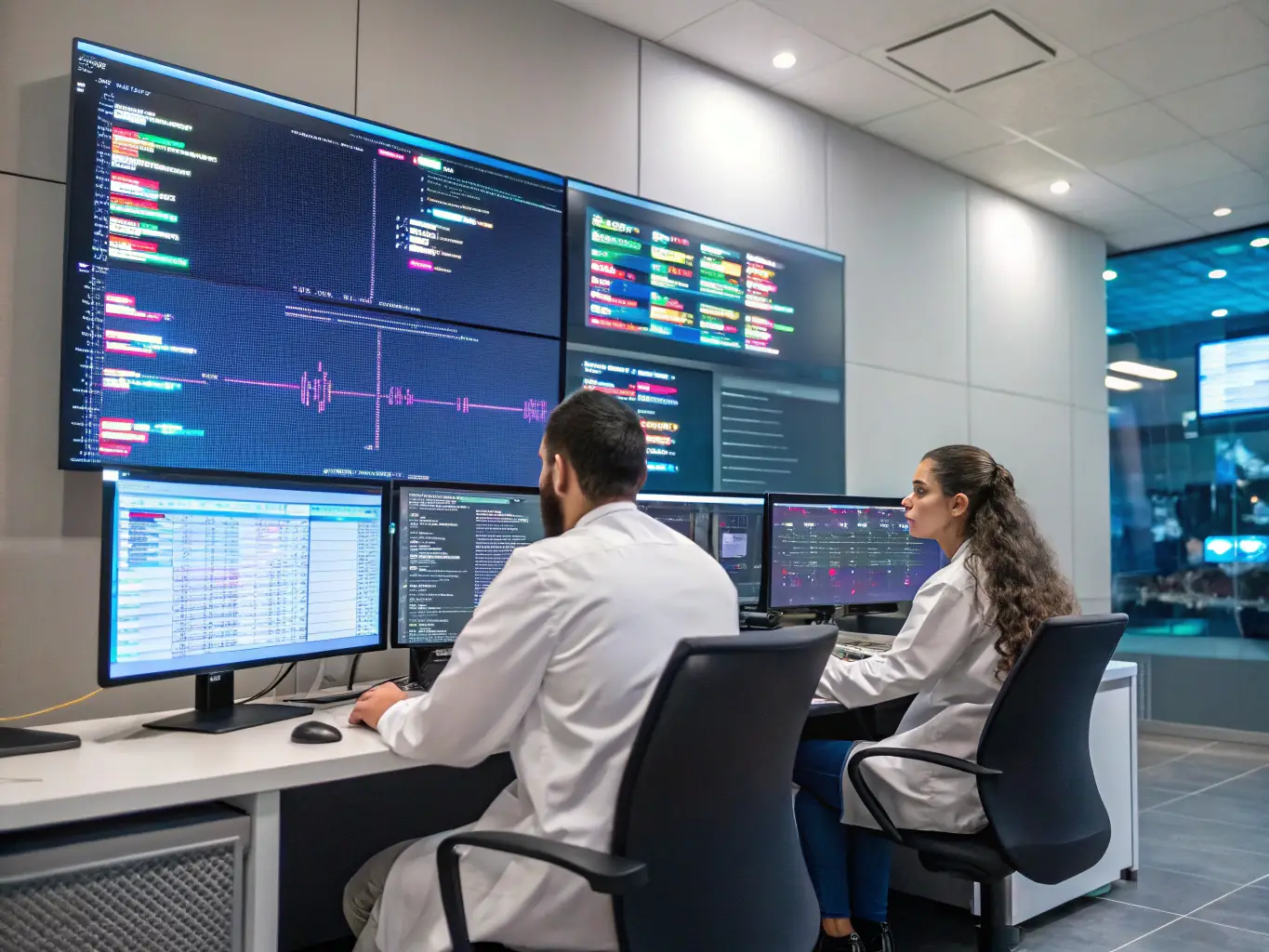 A team of data scientists collaborating on a data analysis project, using various software tools and techniques to extract meaningful insights from a complex dataset.