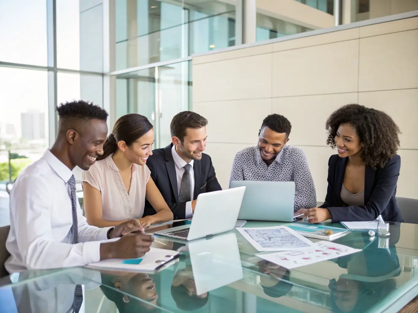 A diverse group of professionals attending a data science workshop, actively participating in a hands-on exercise with laptops and engaging in collaborative discussions.
